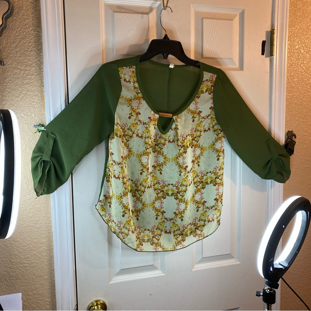 Style Shop Women (Unknonw Size) Top Blouse Shirt Sheer Floral 3/4 Sleeves Casual